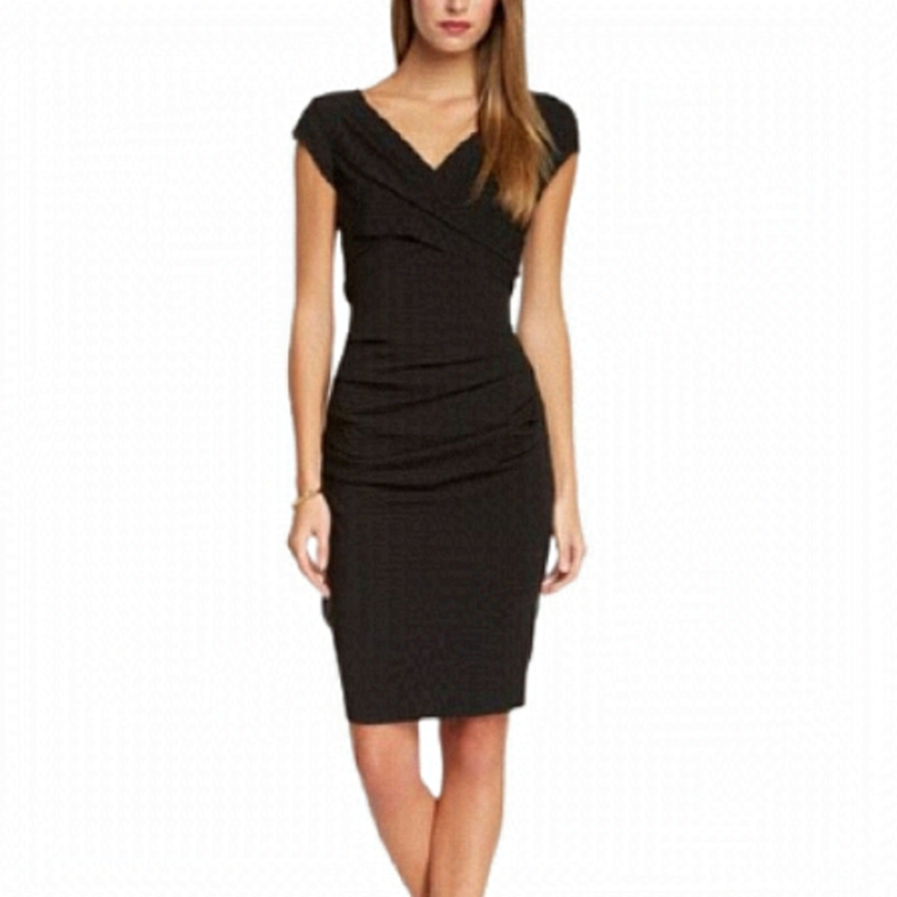 BCBGMAXARIA Vita Black Double V-neck Ruched Dress Women's Size S